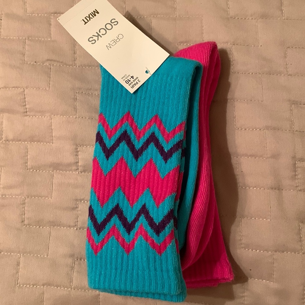 New with tags warm thick half cushion crew socks peacock blue hot pink hiking